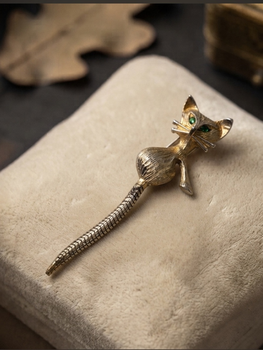 Vintage Cat Brooch with Flexible Snake Tail
